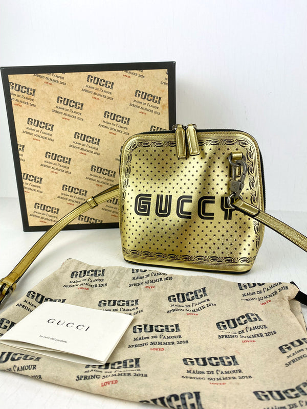Gucci Taske - Gold-Tone Guccy Mini Leather Shoulder Bag (Nypris ca 10.000 kr)