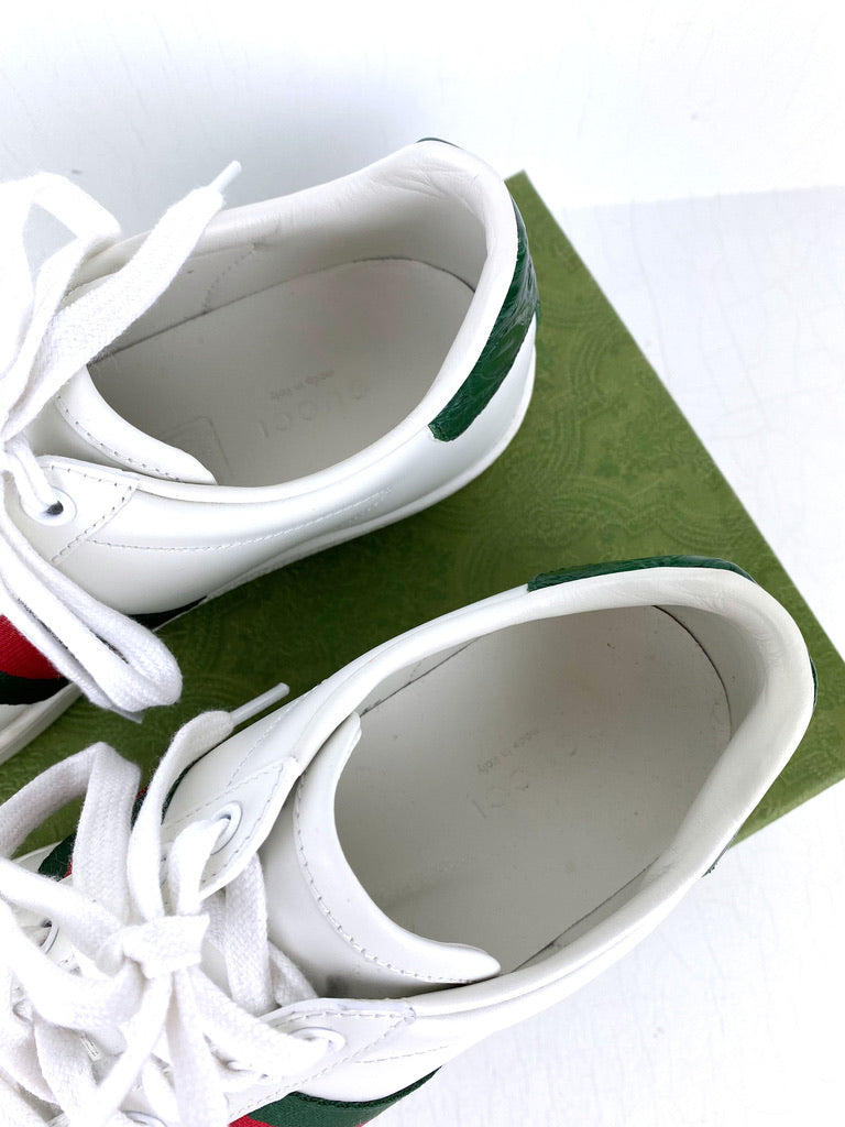 Gucci Ace Leather Trainers/Sneakers - Passer ca str 37,5 (Oprindeligt str 36,5. Men de er store i str!) - (Nypris ca 4.433 kr/595 Euro)