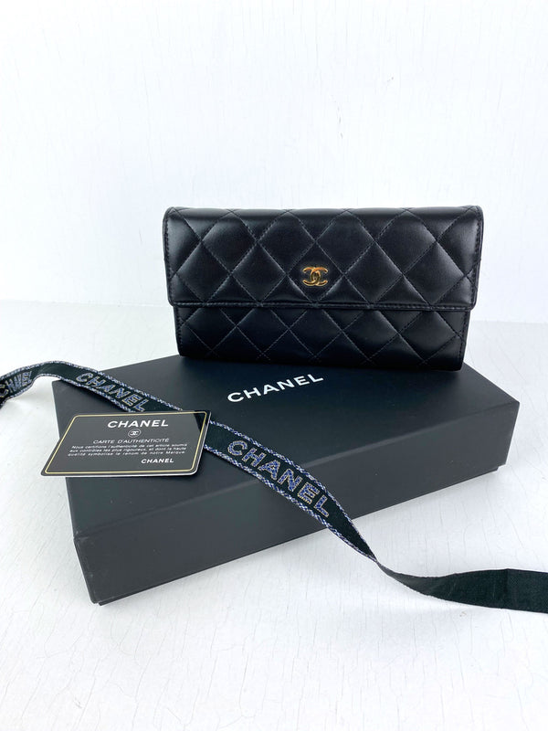 Chanel Classic Wallet- Sort Med Guldhardware