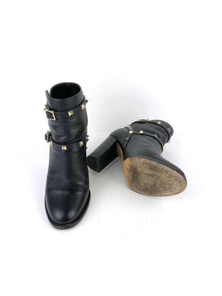 Valentino Rockstud Grainy Calfskin Ankle Boots - Str 38
