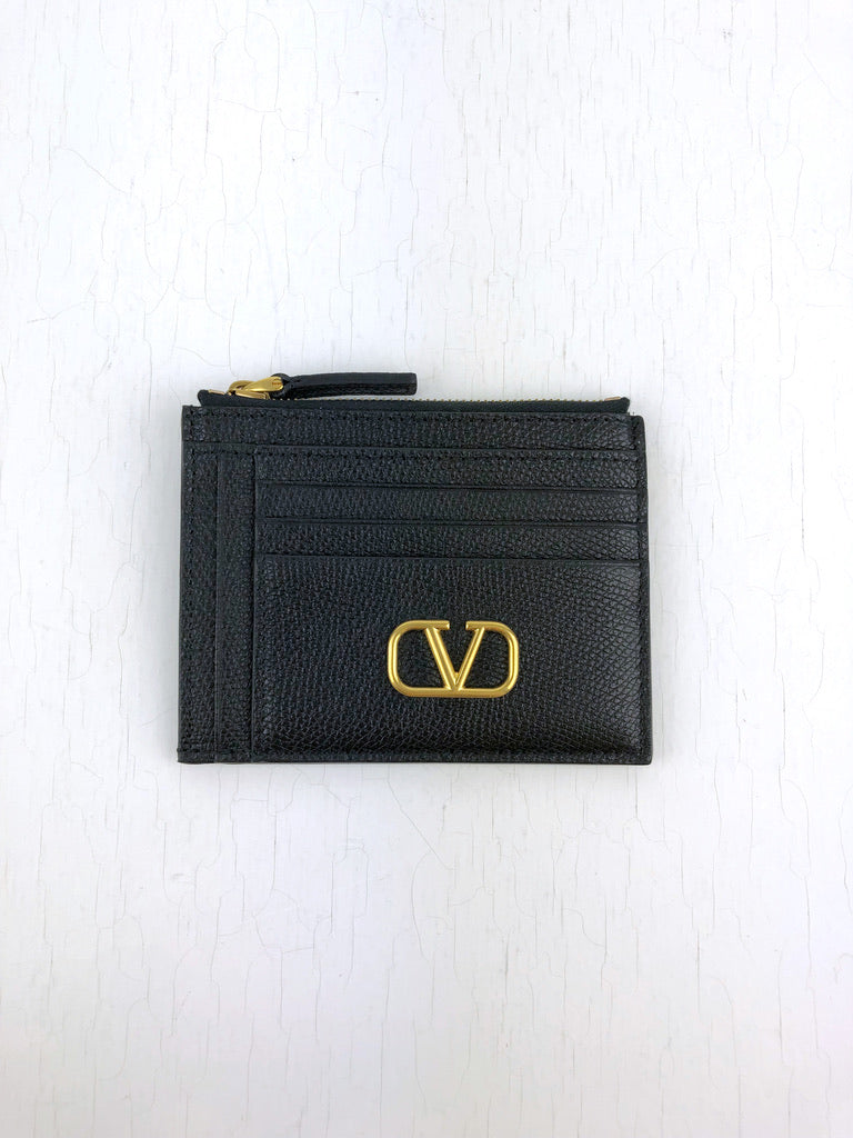 Valentino VLOGO Signature Grainy Cardholder With Zip - Sort Med Guldhardware
