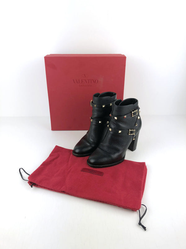 Valentino Rockstud Grainy Calfskin Ankle Boots - Str 38