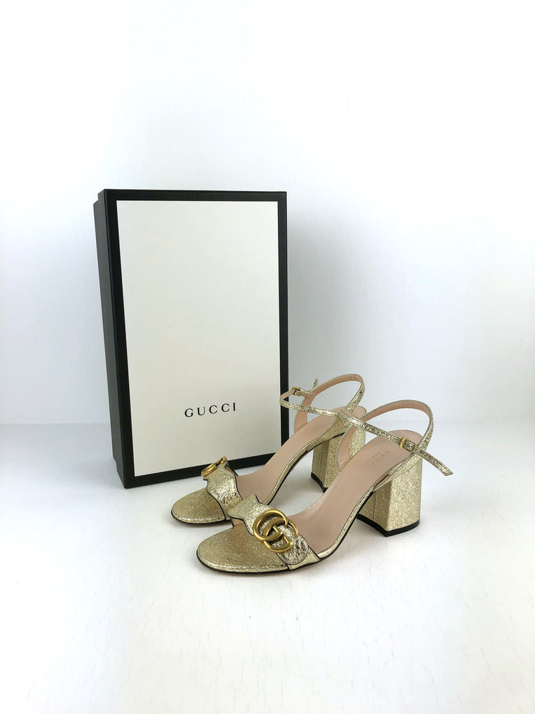 Gucci Metallic Sandaler Med Hæl - Str 37 (Alm I Størrelsen)