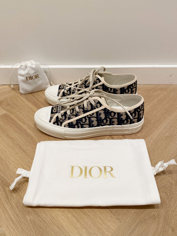 Dior Sneakers Deep Blue Dior Oblique Embroidered Cotton- Str 38