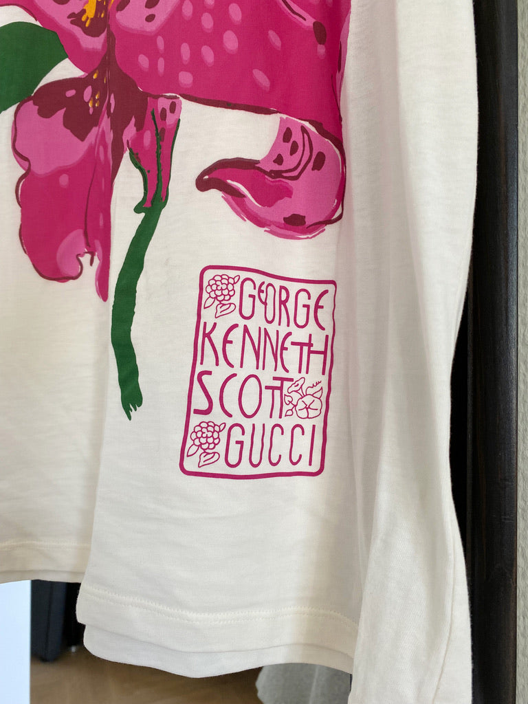 Gucci Women's White X Ken Scott Floral T-Shirt - Oversize Str S