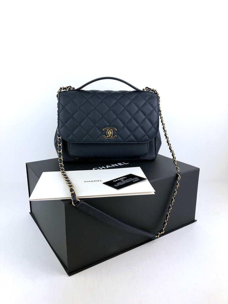 Chanel Large Top Handle - Mørkeblå I Caviar-Skind
