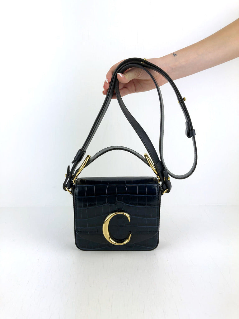 Chloé Mini C Bag Embossed Croc Effect Calfskin