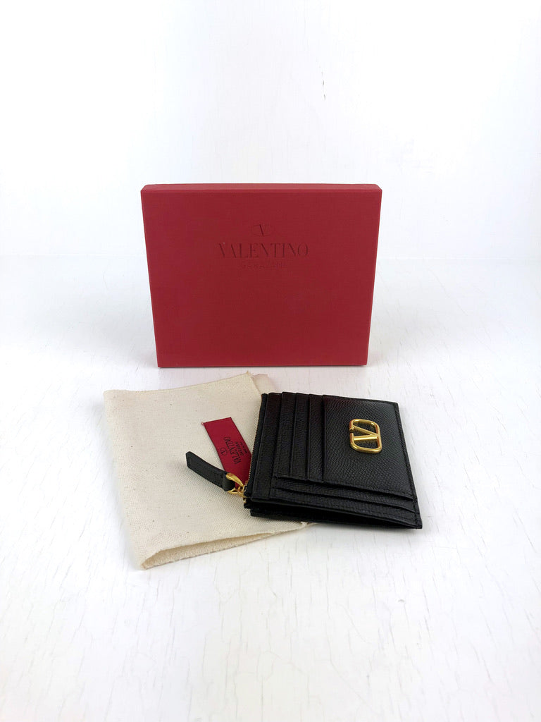 Valentino VLOGO Signature Grainy Cardholder With Zip - Sort Med Guldhardware