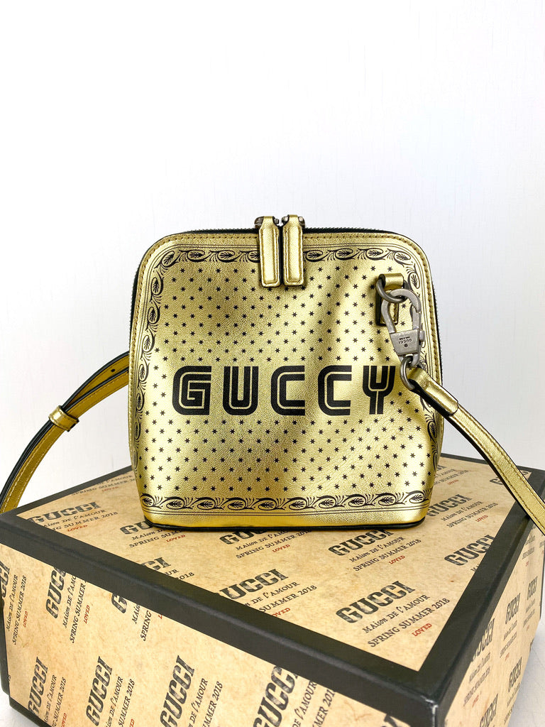 Gucci Taske - Gold-Tone Guccy Mini Leather Shoulder Bag (Nypris ca 10.000 kr)
